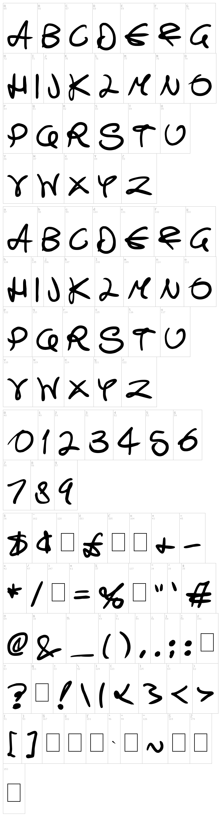 Swirly Curly Inks font map